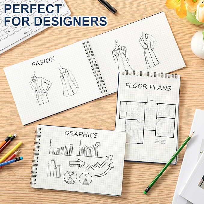 Graph Paper Spiral Notepad A5 Top Wirebound Notepad Grid Notebook Steno Pads Memo Notebook Grid Paper 140 Pages for Writing Sketching Drawing Office Supplies(Blue,12 Pack)