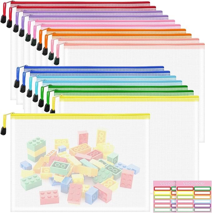 18pcs Mesh Zipper Pouch Bags, A4 Zipper Pouch, Mesh Bags With Zipper, Plastic Zipper Pouches, 9 Colors Zipper Pouches for Organizing, Board Game Storage, Travel, School Office organize