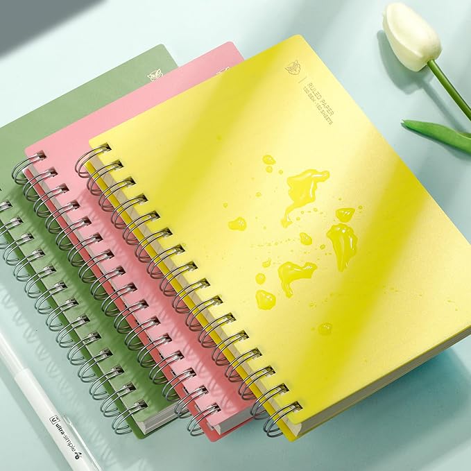 EMSHOI A5 Spiral Notebook College Ruled Lined Journal, Small 5.7" X 8.22", 300 Pages/150 Sheets, 100gsm Thick Paper, Waterproof Hardcover, for Office School Women Men Work Writing Notes-Yellow