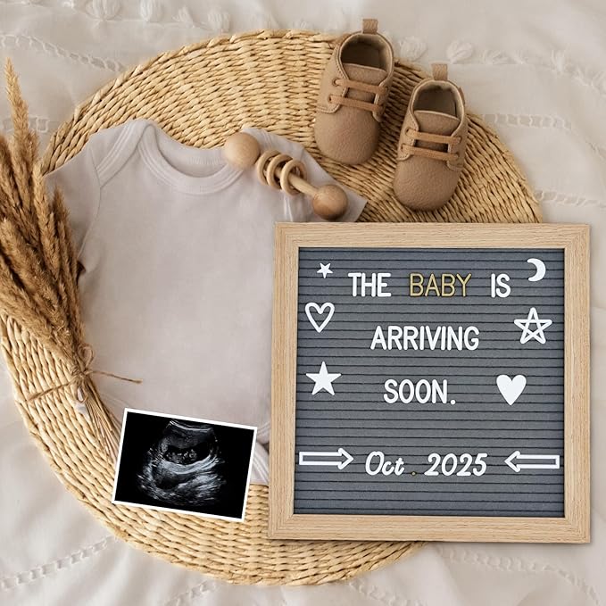 Grey Changeable Felt Letter Board with Letters, Pre Cut & Sorted 725 Letters, First Day of School Board, 10x10 Inch Message Board, Classroom Decor, Sign Board, Sign board