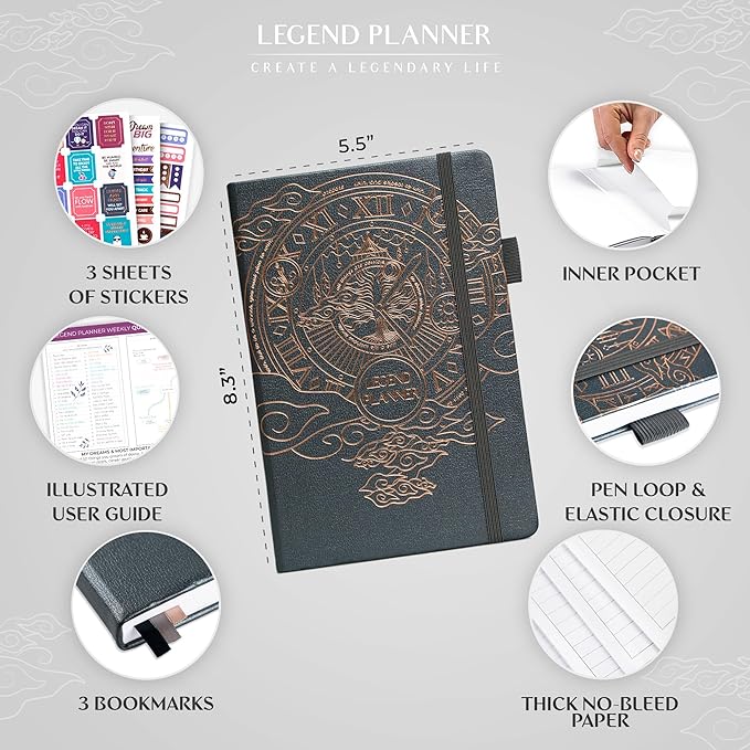 Legend Planner – Weekly & Monthly Life Planner to Hit Your Goals & Live Happier. Organizer Notebook & Productivity Journal. A5 (Mystic Gray)