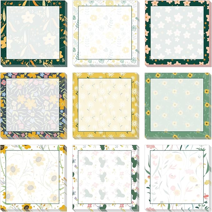 9 Pieces Flower Sticky Notes Adhesive Flower Memo Notes Self-Stick Note Pads for School Office Home Supplies Students Teachers Present, 9 Styles