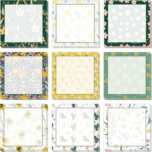 9 Pieces Flower Sticky Notes Adhesive Flower Memo Notes Self-Stick Note Pads for School Office Home Supplies Students Teachers Present, 9 Styles