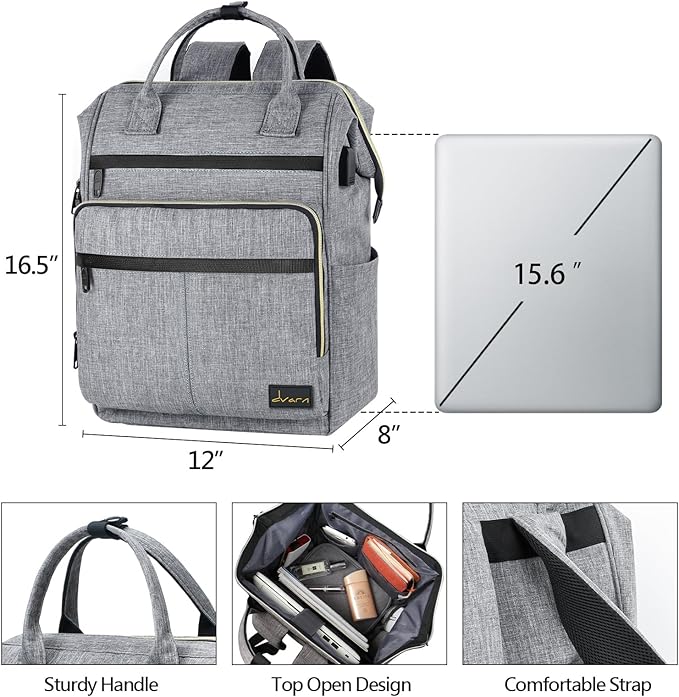 Laptop Backpack for Women and Men 16.5" Waterproof College Bag With USB Port, RFID Pocket, Waterproof, Travel Work Backpack, Anti-theft College Backpack (Grey)