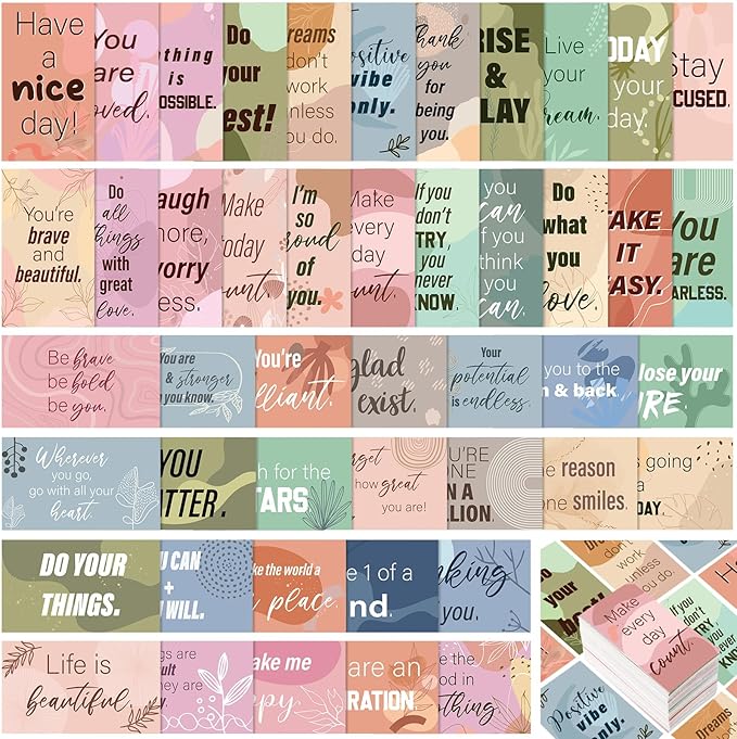 Jinei 300 Inspirational Affirmation Cards Positive Motivational Cards Small Mini Encouragement Quotes for Women Mother's Day Church(Bohemian)