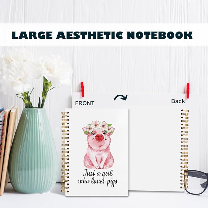 BearCake Pig Spiral Notebooks for Women,Preppy Aesthetic Notebook,Diary or Journal for School,Work,or Journaling,Just a Girl Who Loves Pigs,Cute pig Coquette Pink Hardcover Spiral Notebook 5.5x8.3
