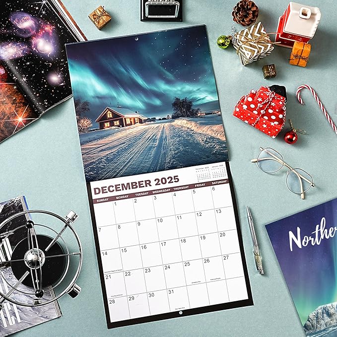 2025 Wall Calendar -2025 Calendar from Jan. 2025- Dec. 2025, Aurora Calendar 2025, 2025 Wall Calendar 12 Month with Thick & Sturdy Paper, 12" x 24" Opened, Christmas Gifts