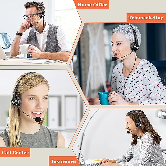 Phone Headset with Microphone Noise Cancelling, Call Center Telephone Headset with RJ9 Jack, Work for Avaya 1408 9508 1416 Shoretel 230 480 Mitel 5220 Polycom NEC Allworx Zultys Aastra Landline Phones