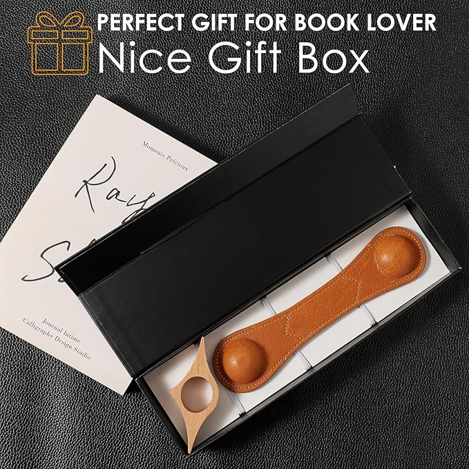 KINIVA Leather Weighted Bookmarks Book Weight Page Holder for Reading,Book Open Holder for Kids Adult,Gifts for Reader (01 Brown+04 Wood)