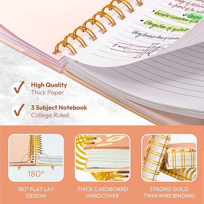 Hardcover Spiral Journal, 10.25" x 7.25", 300 Pages Large College Ruled Notebook for Women, Ideal for Writing, Journaling, Note-Taking, Work, School