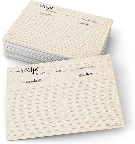 321Done 5" x 7" Recipe Cards (Set of 50) - Extra Large Double-Sided Premium Card Stock - Made in USA - Script Font Minimalist, Large Kraft Tan