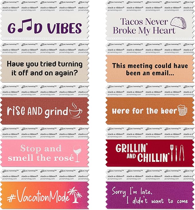 Icebreaker Corporate Badge Ribbons with Adhesive, 3-1/2 x 1-5/8” 100pk (10 Titles, 10 per Title), Satin Ribbon