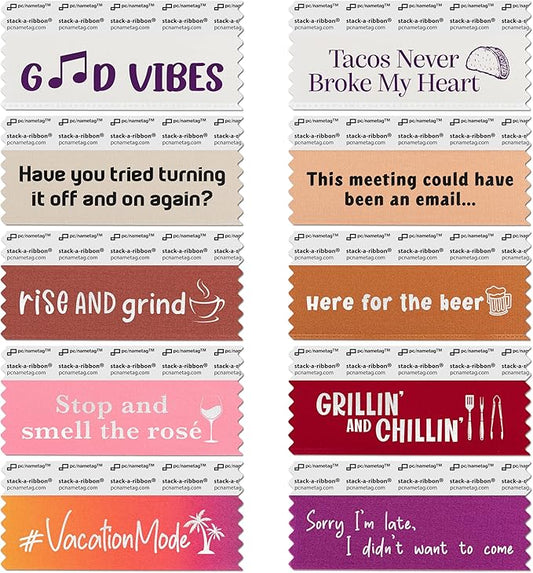 Icebreaker Corporate Badge Ribbons with Adhesive, 3-1/2 x 1-5/8” 100pk (10 Titles, 10 per Title), Satin Ribbon