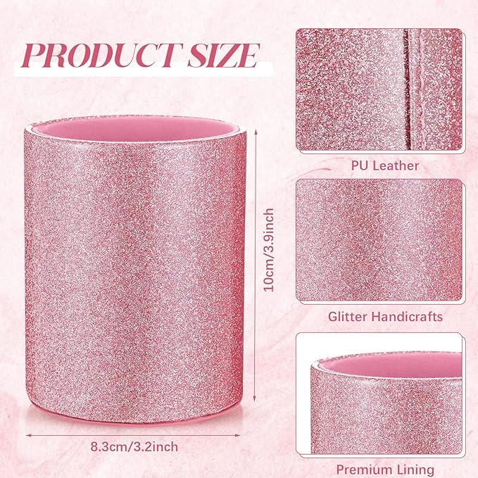 Sabary 8 Pcs Ballpoint Pens with Pen Holder for Desk Glitter Crystal Diamond Fancy Pencil Holder Bling Desk Organizer Cute Office Supplies for Women Girls Valentines Birthday Gifts(Pink)