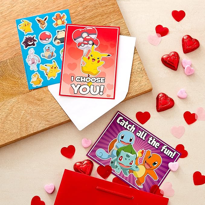 Hallmark Pokémon Valentines Day Cards and Stickers for Kids School (24 Classroom Valentines with Envelopes)