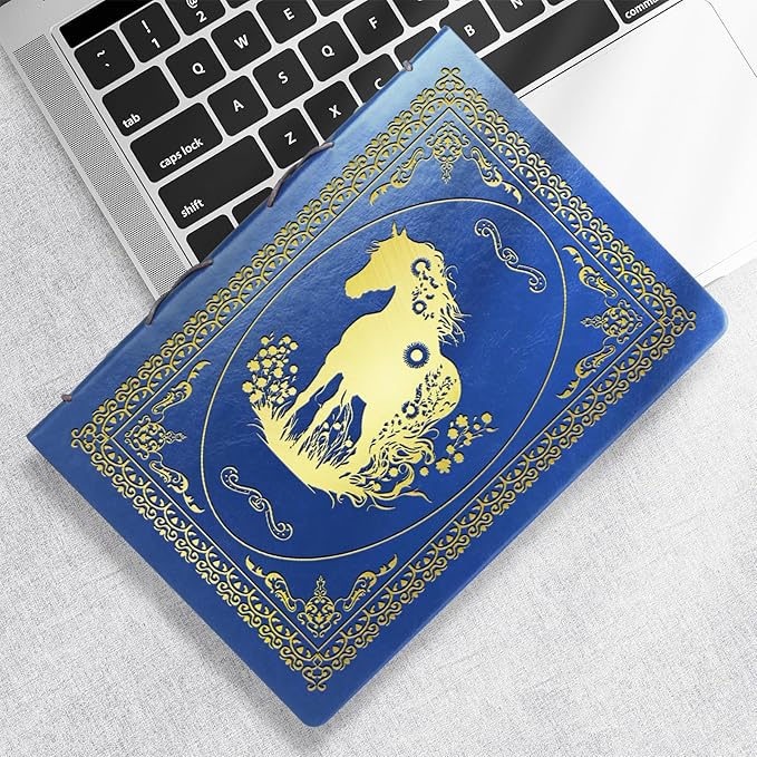 Dark Blue A5 Horse Gifts for Women Girls Faux Leather Vintage Notebook Inspirational Horse Trainer Gift Hardcover Executive Notebook,200 Pages 120 Gsm Thick Ruled Paper With Pen,Horse Lover Gifts Equestrian Gift (Horse Dark Blue)
