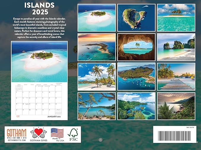 Tropical Island Calendar 2025 Monthly Wall Calender 12 Month | American Made In The USA