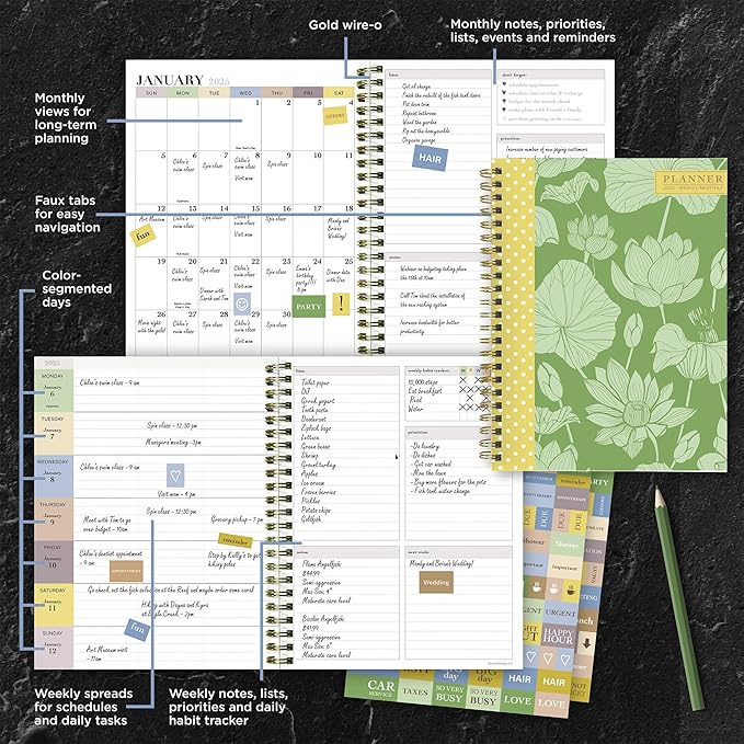 TF PUBLISHING 2025 Lotus Medium Weekly Monthly Planner Case of 32 - Habit & Task Trackers - Planner Monthly and Weekly with Organizer Stickers - 12 Month Calendar Planner - 6.5" x 8"
