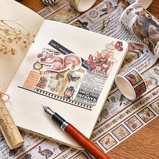 18 Rolls Vintage Washi Tape Pack Retro Arts Adhesive Tapes Wide Monologue Decorative Masking Tape Sets for Craft, Kids, Scrapbook, DIY, Gift Wrapping (Past Events)