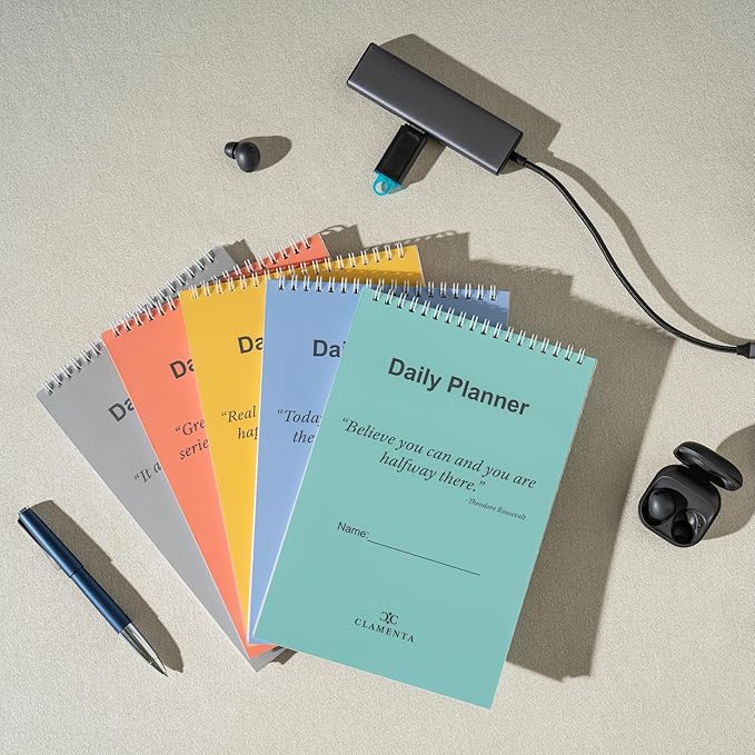 Daily Planner Notebook, To Do List Notepad, Spiral Notebook, Undated-52 Sheets-6.5" x 9.8" Checklist, Notebooks for Work, Personal Organizer Notepad, Daily Task Notebook (Gray)