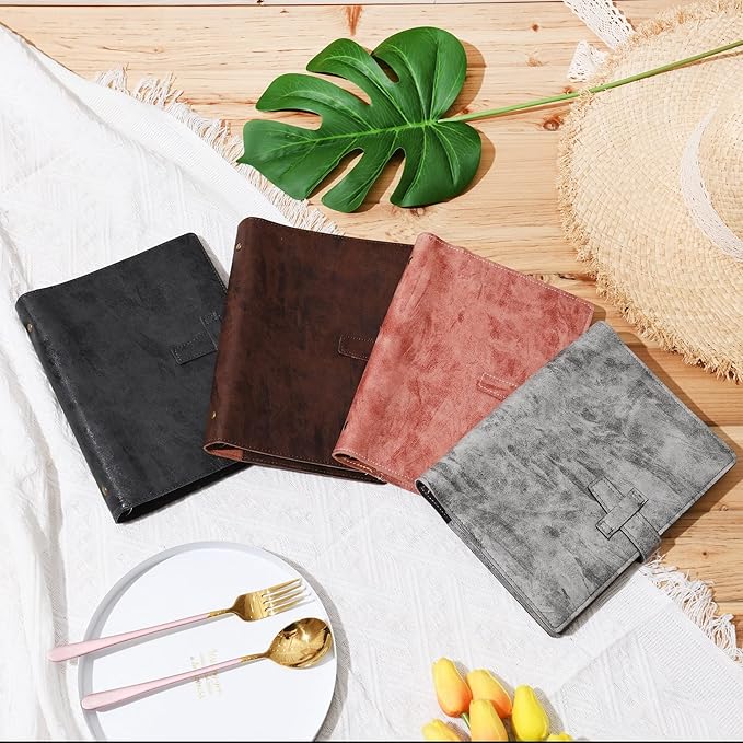 Wonderpool Leather Journal Refillable Binder A5 Writing Notebook Folder Organiser with Dotted Paper & Multi Pockets Cover for Business School Travel (A5, Grey)