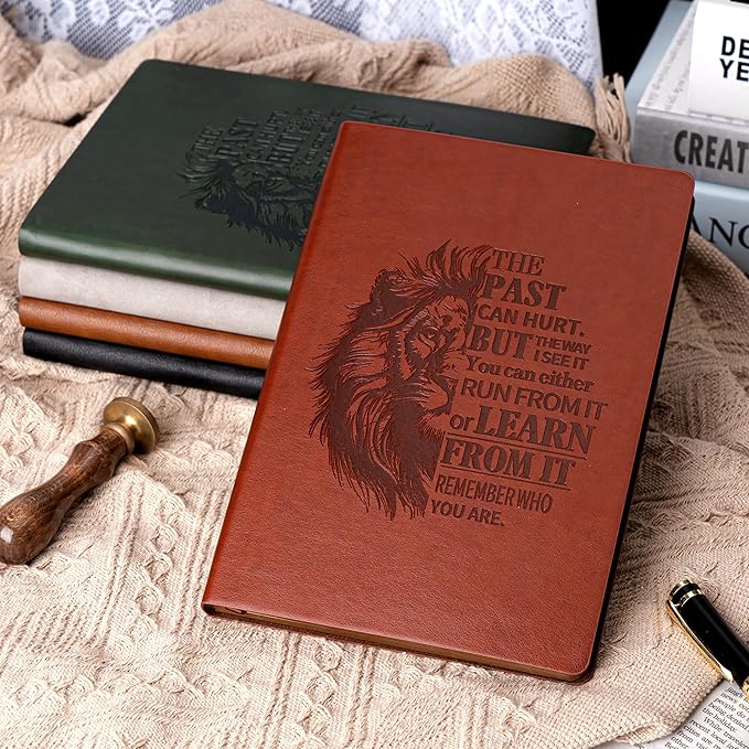 Leather Journal for Men Soft Cover 256 Pages Lined Journals for Writing A5 Lion Journaling Notebooks Vintage Inspirational Diary, 5.7" x 8.3", Red