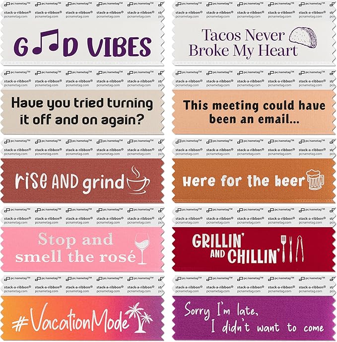 Icebreaker Corporate Badge Ribbons with Adhesive, 4" x 1-5/8" 100pk (10 Titles, 10 per Title), Satin Ribbon