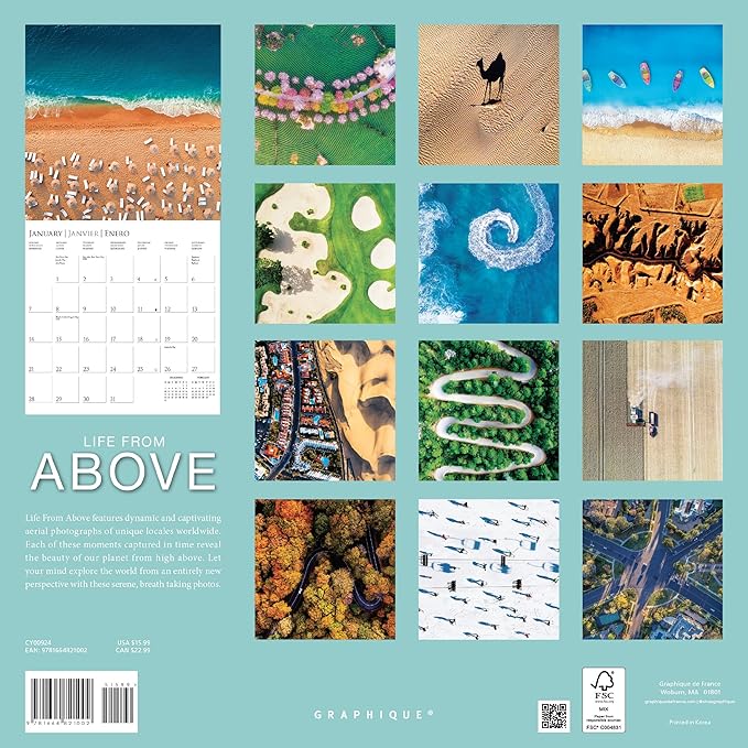 Graphique 2024 Life From Above Wall Calendar | 12” x 12” | Thick Paper | Home & Office Organizer | Large Monthly Grid | 3 Languages & Marked Holidays | 4 Month Preview Page for 2025