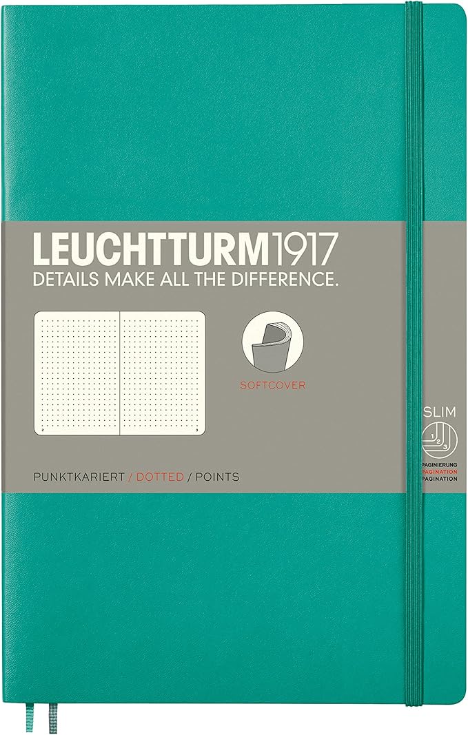 LEUCHTTURM1917 - Notebook Softcover Paperback B6+ - 123 Numbered Pages for Writing and Journaling (Dotted, Emerald)
