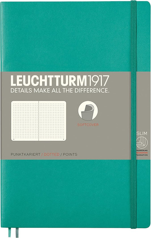 LEUCHTTURM1917 - Notebook Softcover Paperback B6+ - 123 Numbered Pages for Writing and Journaling (Dotted, Emerald)