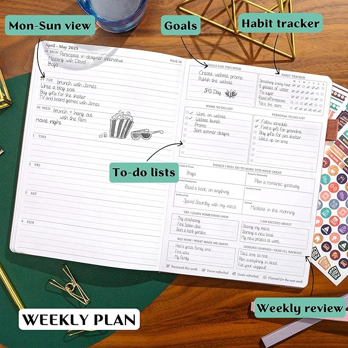 Legend Planner PRO Dated Jan 2025-Jan 2026 – Deluxe Weekly & Daily Organizer with Time Slots. Appointment Book Journal for Work & Time Management, A4 Hardcover (Rose Gold)