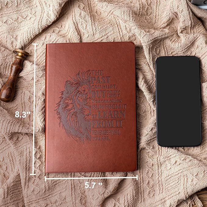 Leather Journal for Men Soft Cover 256 Pages Lined Journals for Writing A5 Lion Journaling Notebooks Vintage Inspirational Diary, 5.7" x 8.3", Red