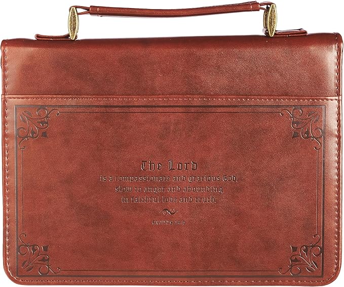 Christian Art Gifts Men's Classic Bible Cover Names of God Exodus 34:6, Brown Faux Leather, Large