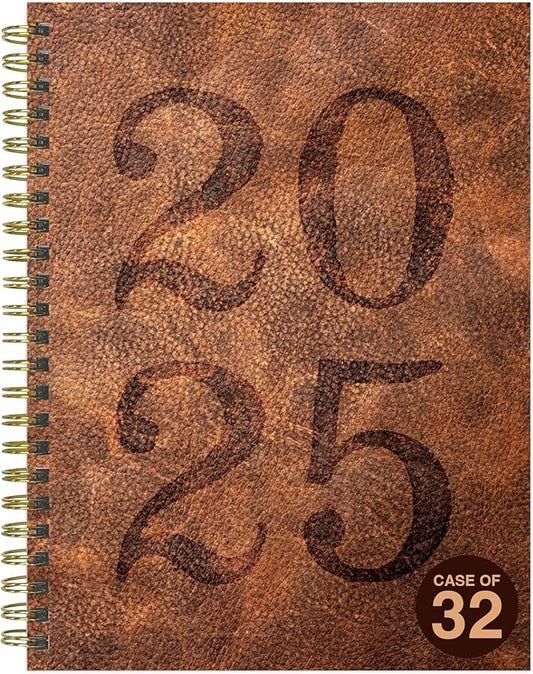 TF PUBLISHING 2025 Aged Leather Medium Weekly Monthly Planner Case of 32 - Goals & Task Trackers - Planner Monthly and Weekly with Organizer Stickers - 12 Month Calendar Planner - 6.5" x 8"
