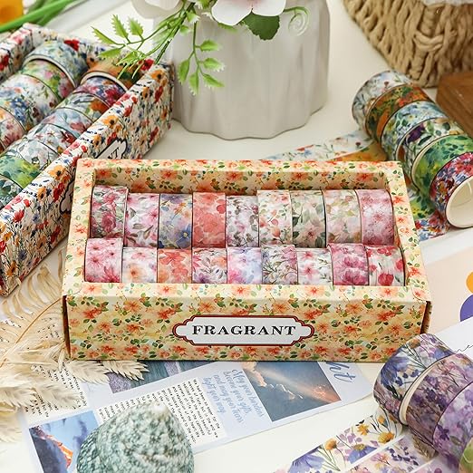 18 Rolls Blossom Washi Tape Set Floral Arts Adhesive Tapes Flowers Garden Decorative Masking Tape Sets for Craft, Kids, Scrapbook, DIY, Gift Wrapping (Blossom Festival)