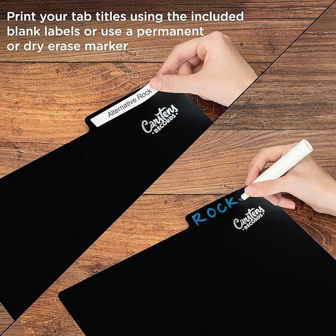Heavy Duty Vinyl Record Dividers | 12" LP Record Dividers with Tabs | Pack of 32 Vinyl Record Separators| Black | Made in The USA | Vinyl Record Organizer Tabs | Personalizable