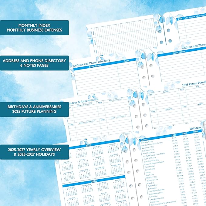 2025 Planner Refills - JAN - DEC 2025 Planner, Two Pages Per Day Daily ＆ Monthly Planner, 5.5" x 8.4", Ring-Bound Organizer, Daily Tracker & Schedule, Colorful Tabs