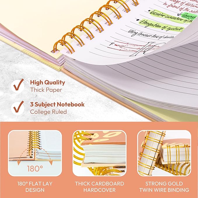 Hardcover Spiral Journal, 10.25" x 7.25", 300 Pages Large College Ruled Notebook for Women, Ideal for Writing, Journaling, Note-Taking, Work, School