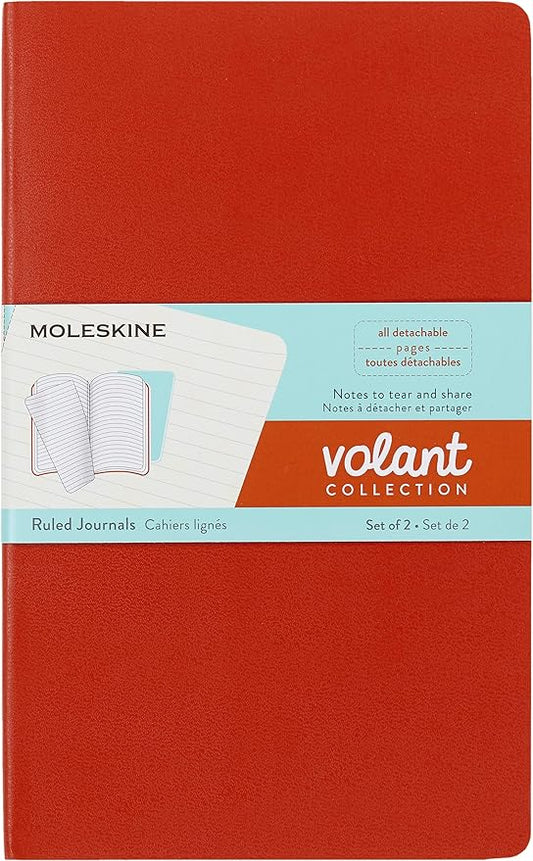 Moleskine Volant Journal, Soft Cover, Large (5" x 8.25") Ruled/Lined, Coral Orange/Aqua Blue, 96 Pages (Set of 2)