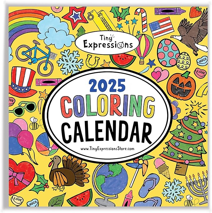 Tiny Expressions - Kids Coloring Calendar 2025-12 Month Color Your Own Wall Calendar for Children, Boys & Girls with Fun Planning Boxes for Daily, Weekly, and Monthly Tasks