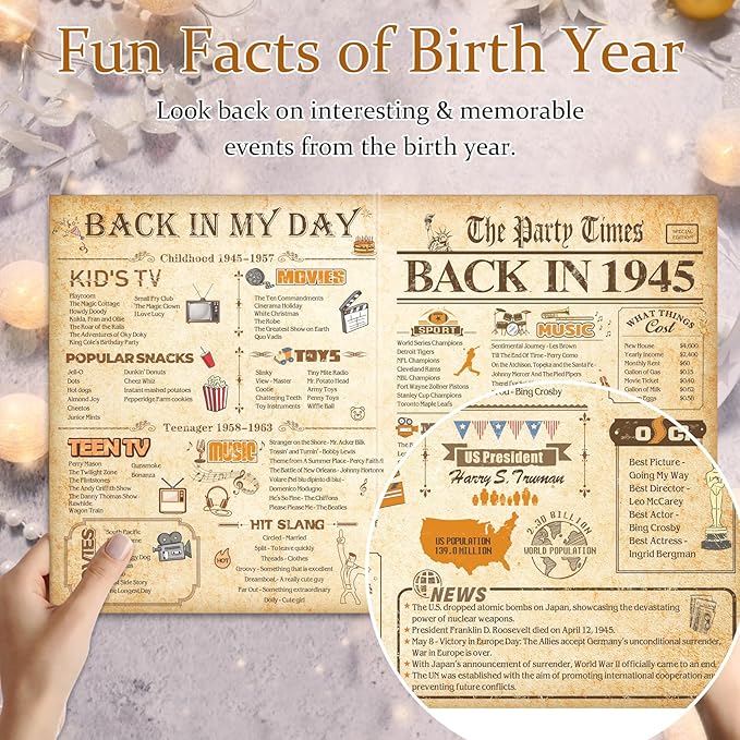 80th Birthday Card for Men Women, Funny 3D Pop Up 80th Birthday Gifts for Grandma Mom Dad, Back In 1945 Happy 80 Year Old Birthday Decorations Cards for Her Him, Classy Vintage