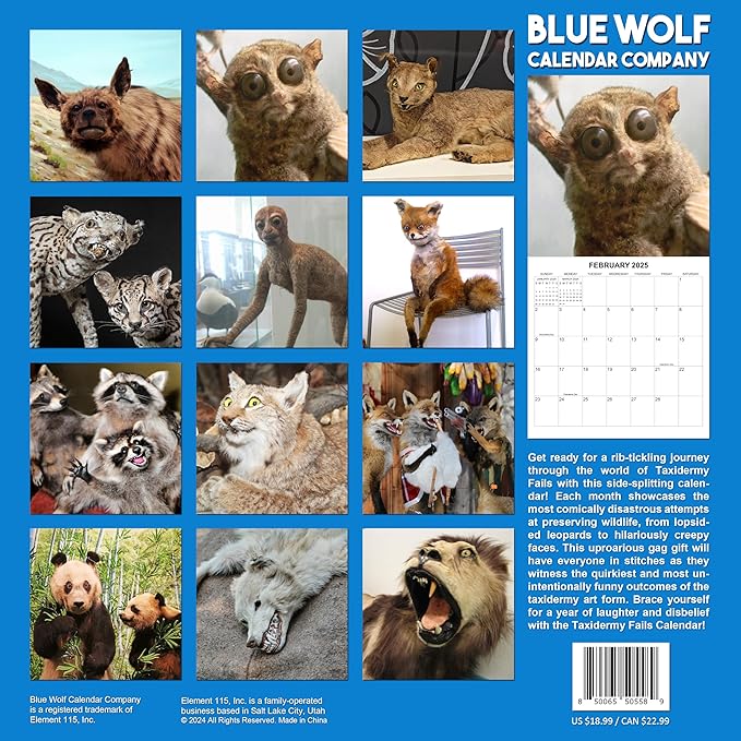 2025 Taxidermy Fails Monthly Wall Calendar - Funny Gag Gift | 12" x 24" | Bad Taxidermy Prank Gift Calendar 2025