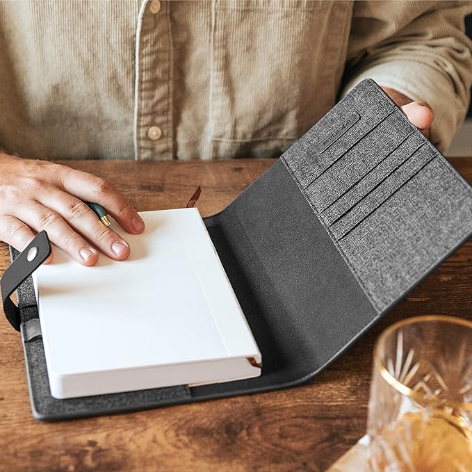 CASE ELEGANCE Black Full Grain Premium Leather Refillable Journal Cover with A5 Lined Notebook - Scratch-Proof DURA-Leather