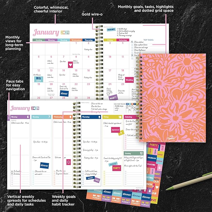 TF PUBLISHING 2025 Happy Hibiscus Medium Weekly Monthly Planner Case of 32 - Goals & Task Trackers - Planner Monthly and Weekly with Organizer Stickers - 12 Month Calendar Planner - 6.5" x 8"