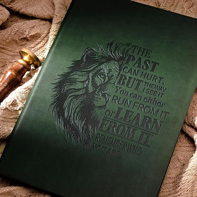 Leather Journal for Men Soft Cover 256 Pages Lined Journals for Writing A5 Lion Journaling Notebooks Vintage Inspirational Diary, 5.7" x 8.3", Green