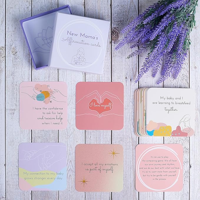 Ariond 31 New Mom Affirmation Cards for Post Partum/Postpartum Self Care with Empowering Messages on the verso of each card | New mom essentials gifts for women after birth