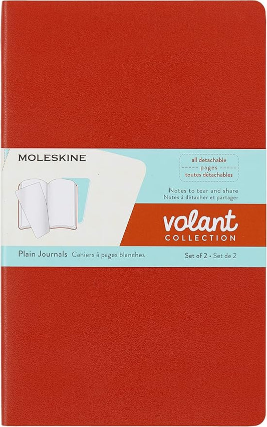 Moleskine Volant Journal, Soft Cover, Large (5" x 8.25") Plain/Blank, Coral Orange/Aqua Blue, 96 Pages (Set of 2)
