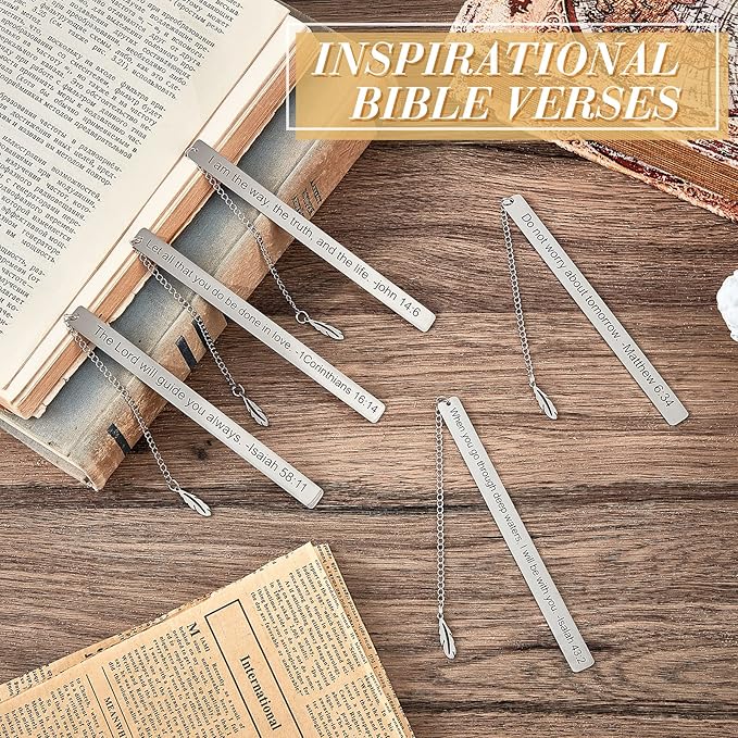 Thenshop 5 Pcs Bible Verse Bookmark for Women Christmas Bookmark Inspirational Christian Gifts Silver Stainless Steel Religious Bookmarks for Book Reading Teacher Grad Birthday