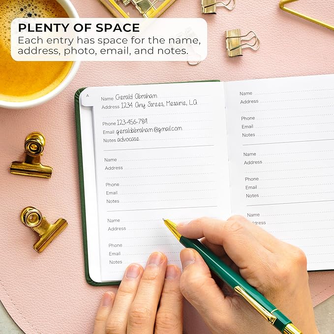 Clever Fox Address Book with alphabetic tabs - PU Leather Telephone and Address Book for Keeping Contacts Safe, Contact Organizer Journal, Small Size (4.0″ x 5.5″), Hardcover, Forest Green