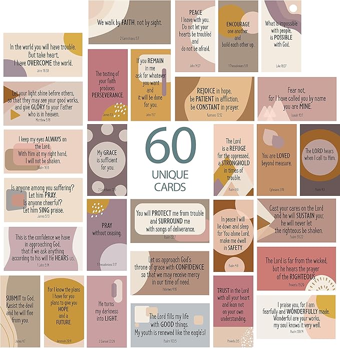 DIVERSEBEE Bible Verse Cards, 60 Unique, Assorted Mini Scripture Encouragement Motivational Inspirational Prayer Cards, Christian Bible Gifts